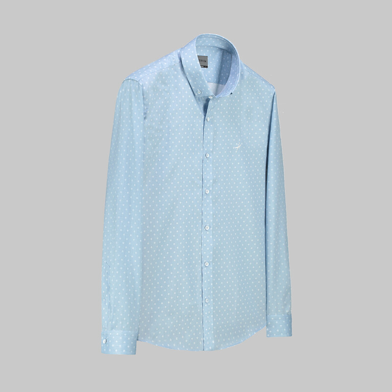 Goias Mini Puantiyeli Mavi Gömlek 