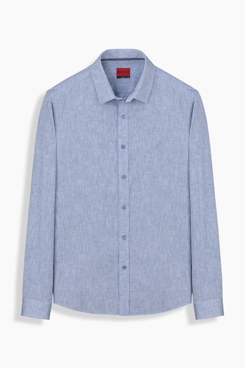 Goias Pamuk Keten İndigo Mavi Gömlek - 1