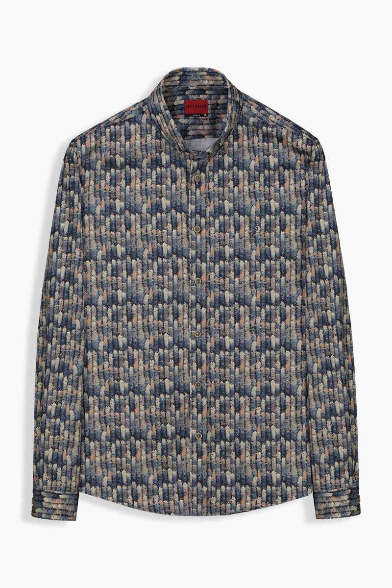 Goias Pamuklu Lacivert Desenli Gömlek - 1