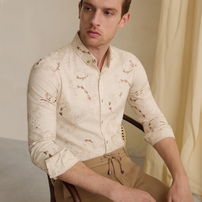 Goias Soho Desenli Bej Gömlek 