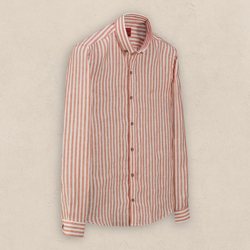 Goias Çizgili Turuncu Keten Gömlek - INTERVIEW