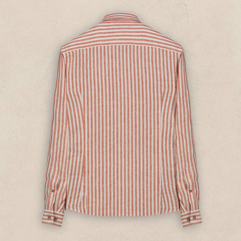 Goias Çizgili Turuncu Keten Gömlek - 2
