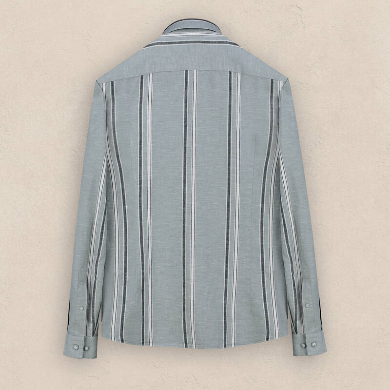 Goias Pamuk Keten Çizgili Gri Gömlek - 2