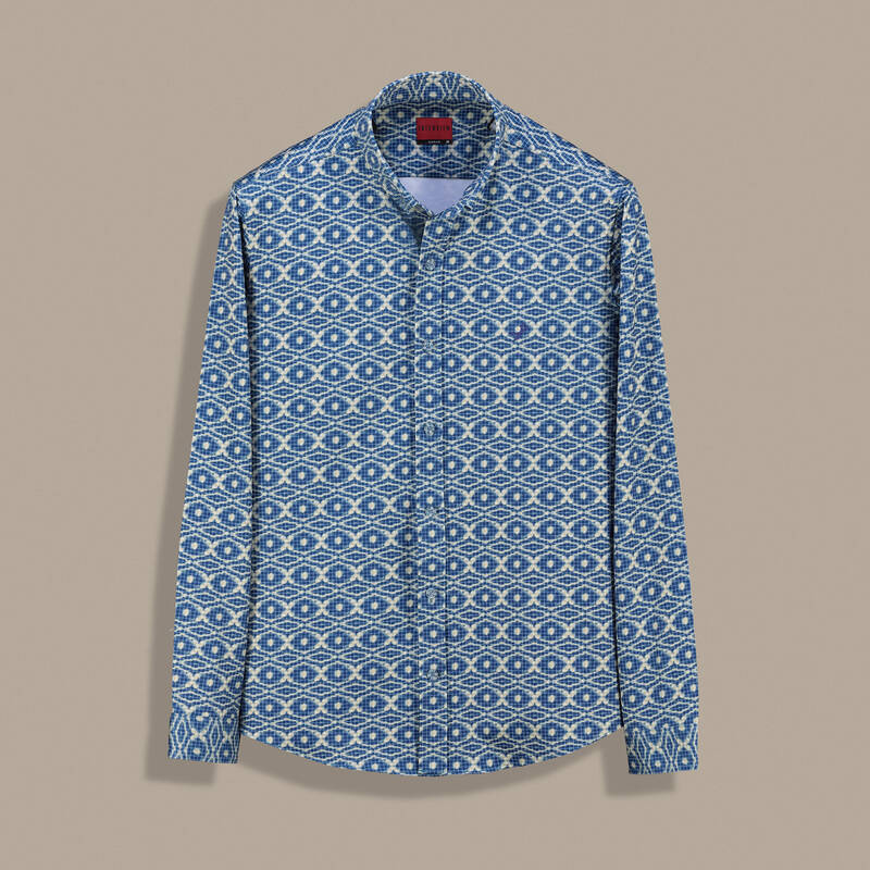 Goias Soho Uzun Kol Desenli Mavi Gömlek - 1