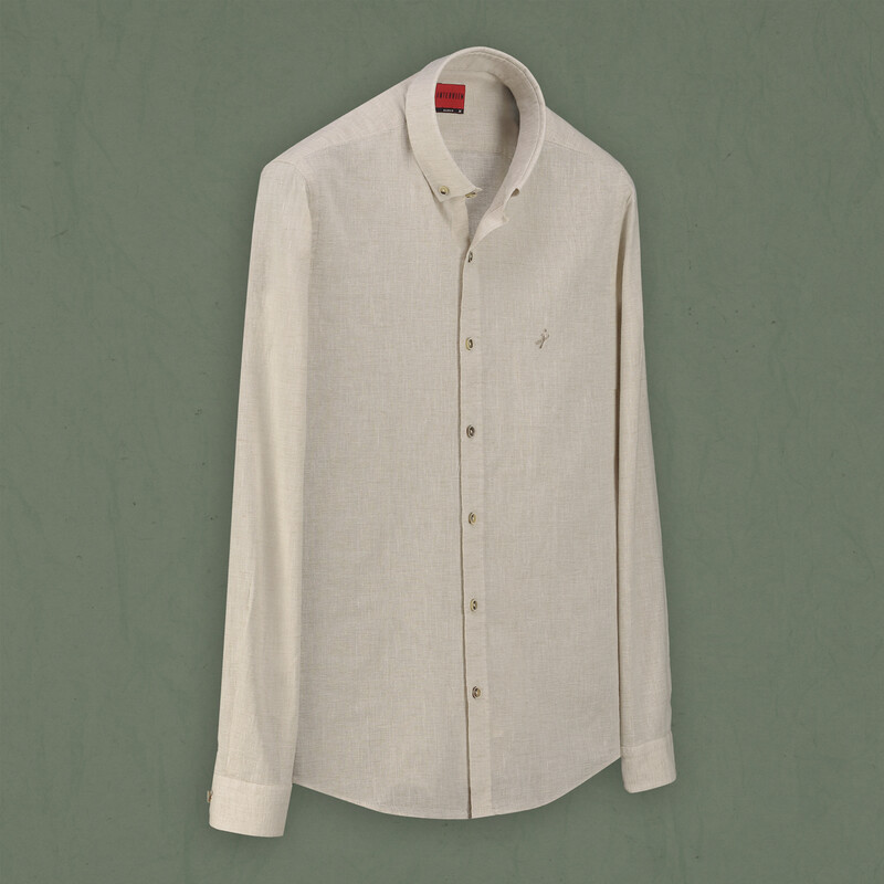 Goias Pamuk Keten Açık Haki Gömlek 