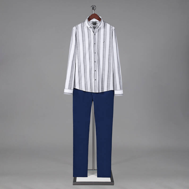 Goias Uzun Kol Çizgili Antrasit Gömlek - 4