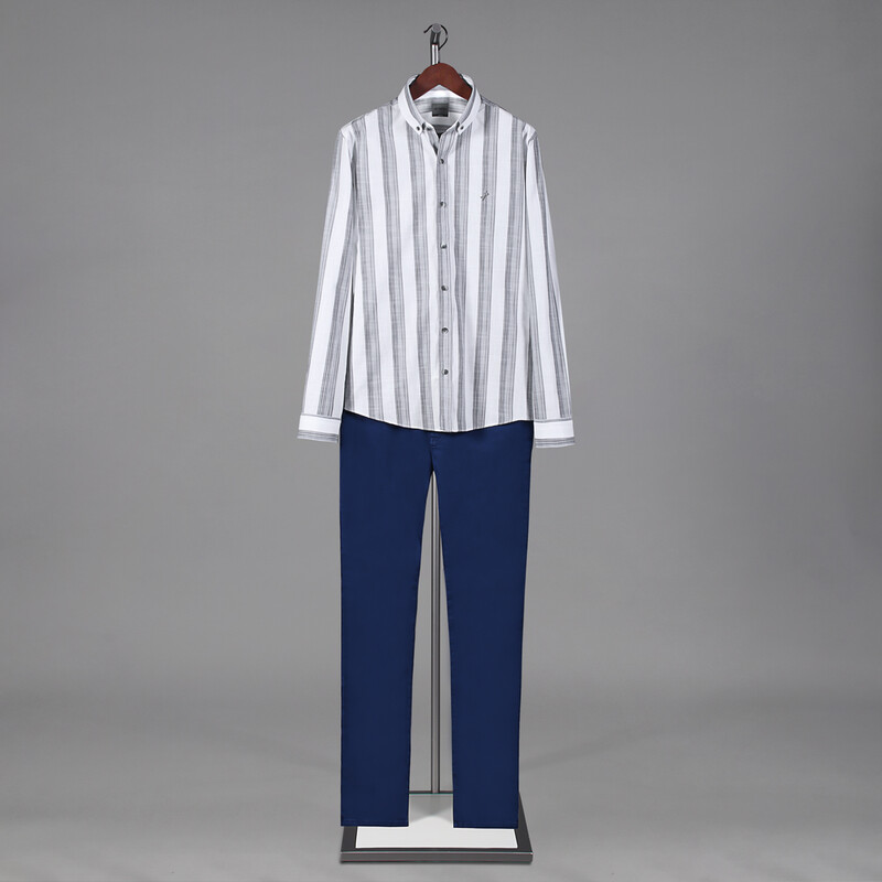 Goias Uzun Kol Çizgili Antrasit Gömlek - INTERVIEW