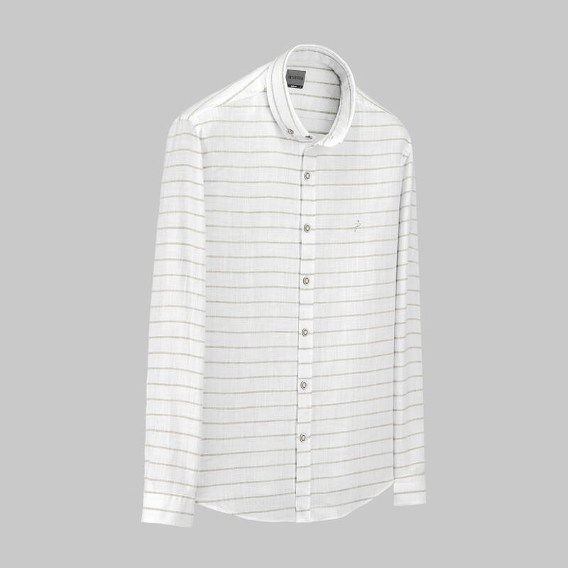 Goias Uzun Kol Çizgili Bej Pamuklu Gömlek - 1