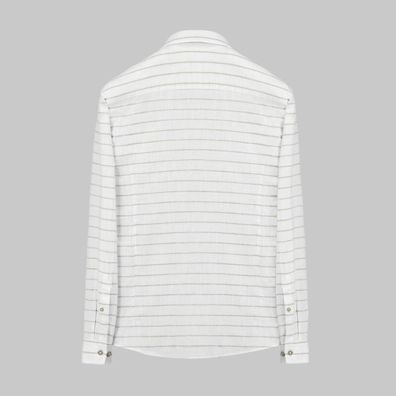 Goias Uzun Kol Çizgili Bej Pamuklu Gömlek - 2