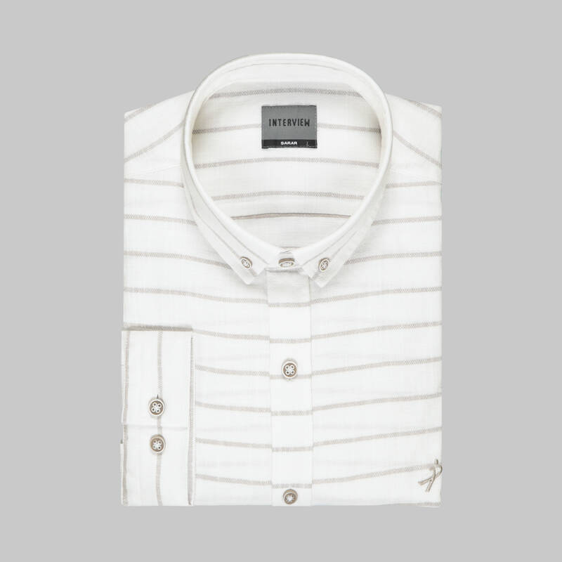 Goias Uzun Kol Çizgili Bej Pamuklu Gömlek - 3