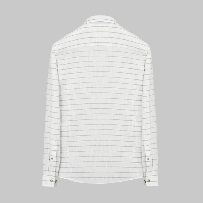 Goias Uzun Kol Çizgili Bej Pamuklu Gömlek - INTERVIEW