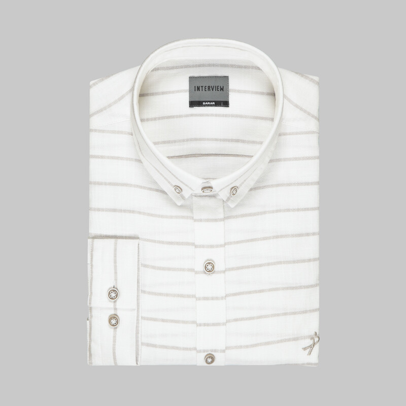 Goias Uzun Kol Çizgili Bej Pamuklu Gömlek - INTERVIEW