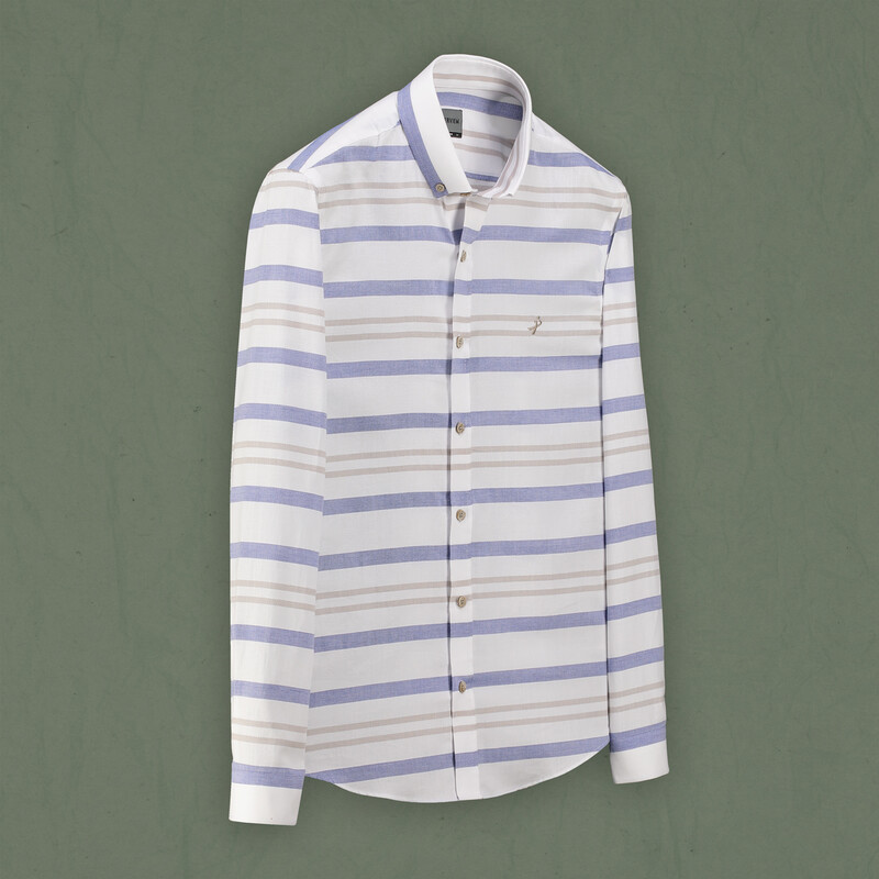 Goias Uzun Kol Çizgili Kahverengi Gömlek 