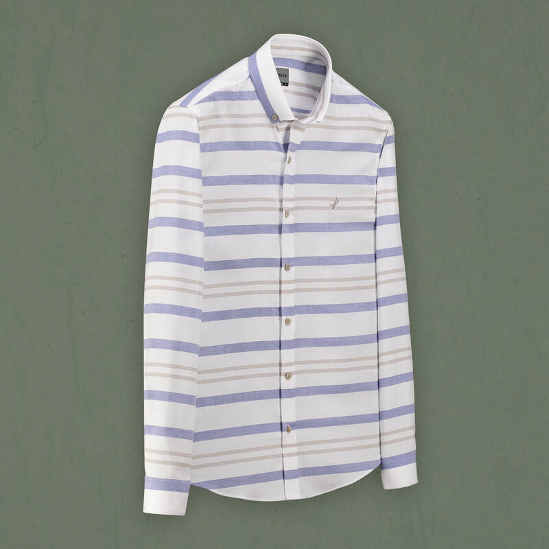 Goias Uzun Kol Çizgili Kahverengi Gömlek - 1