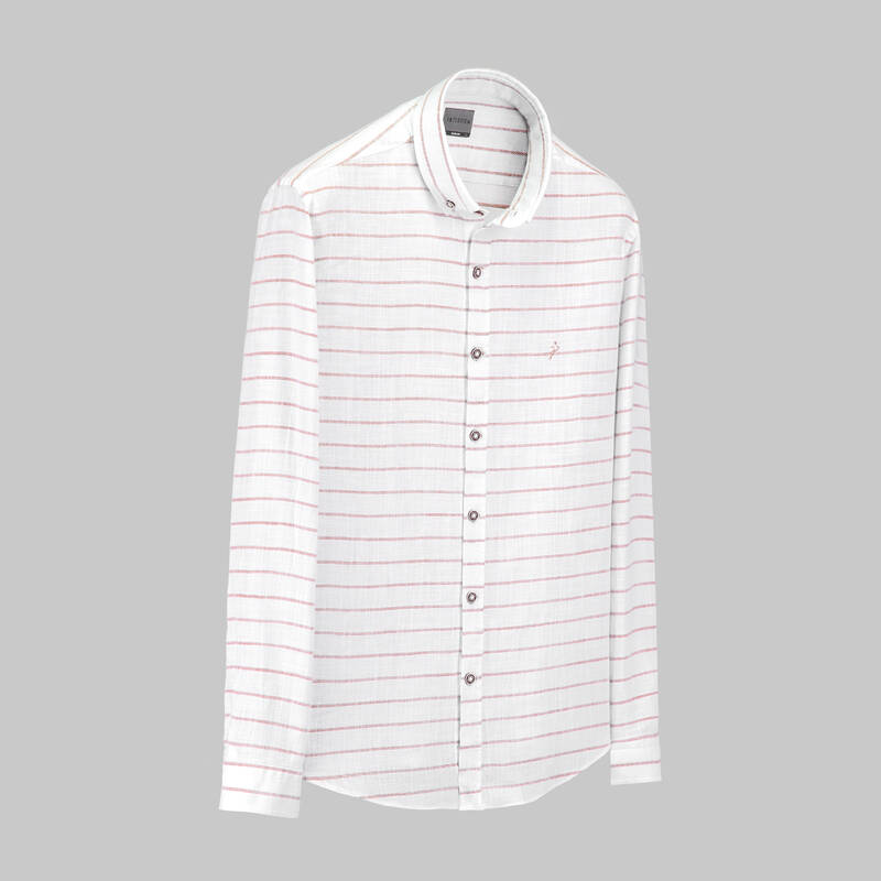Goias Uzun Kol Çizgili Kırmızı Pamuklu Gömlek - 1