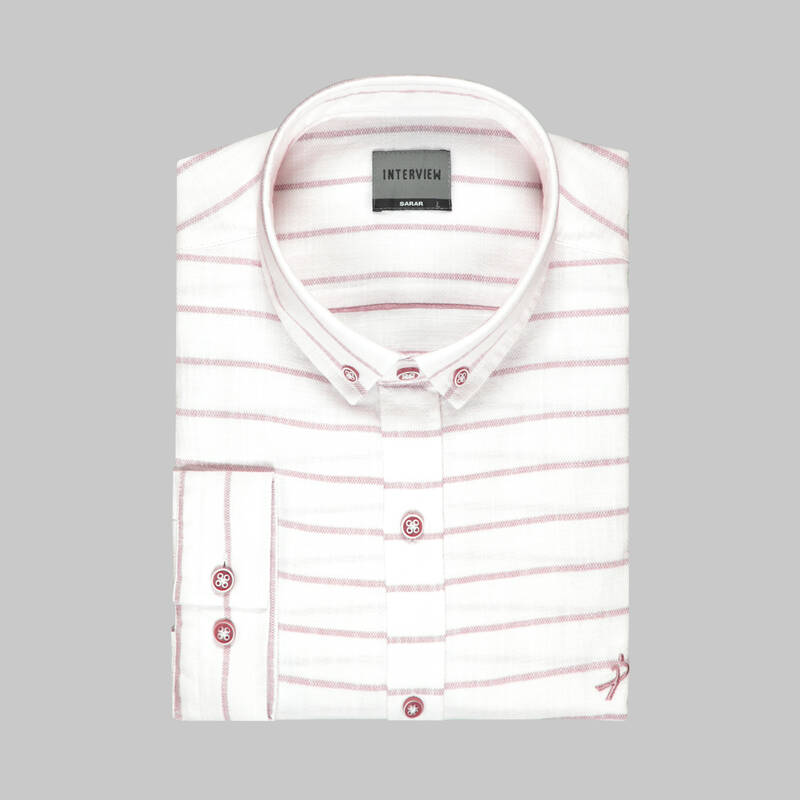 Goias Uzun Kol Çizgili Kırmızı Pamuklu Gömlek - 3