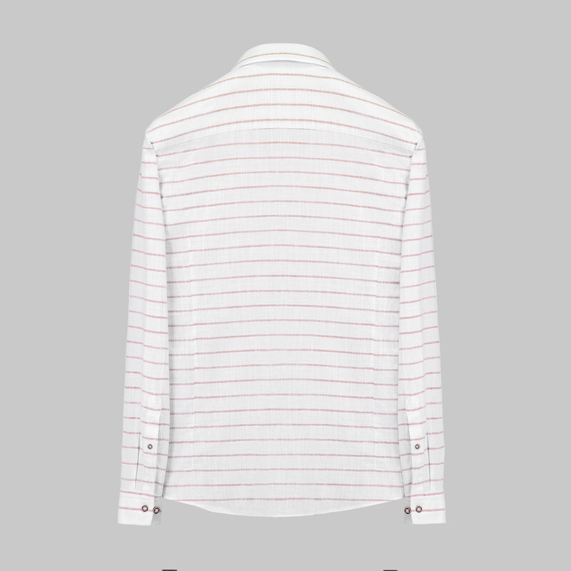 Goias Uzun Kol Çizgili Kırmızı Pamuklu Gömlek - INTERVIEW
