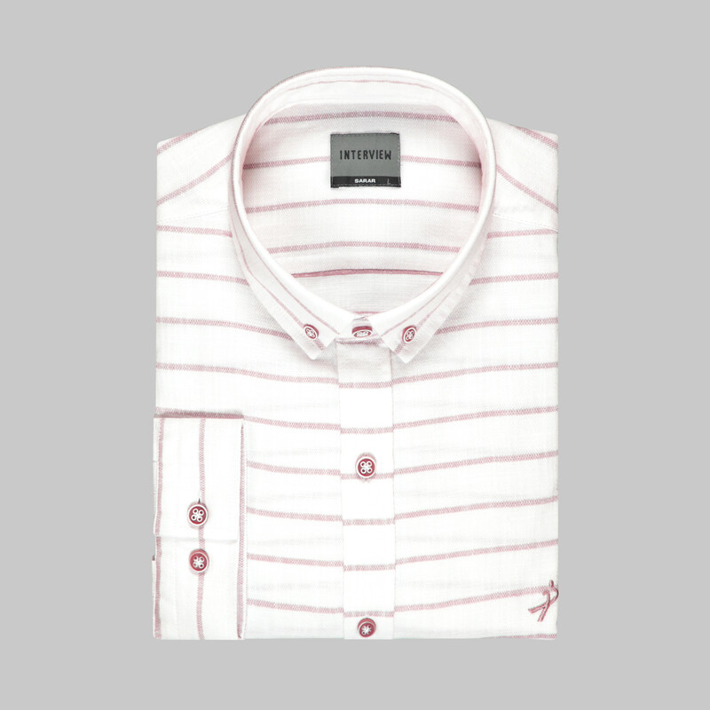 Goias Uzun Kol Çizgili Kırmızı Pamuklu Gömlek - INTERVIEW
