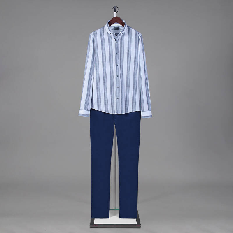 Goias Çizgili Mavi Gömlek - 4