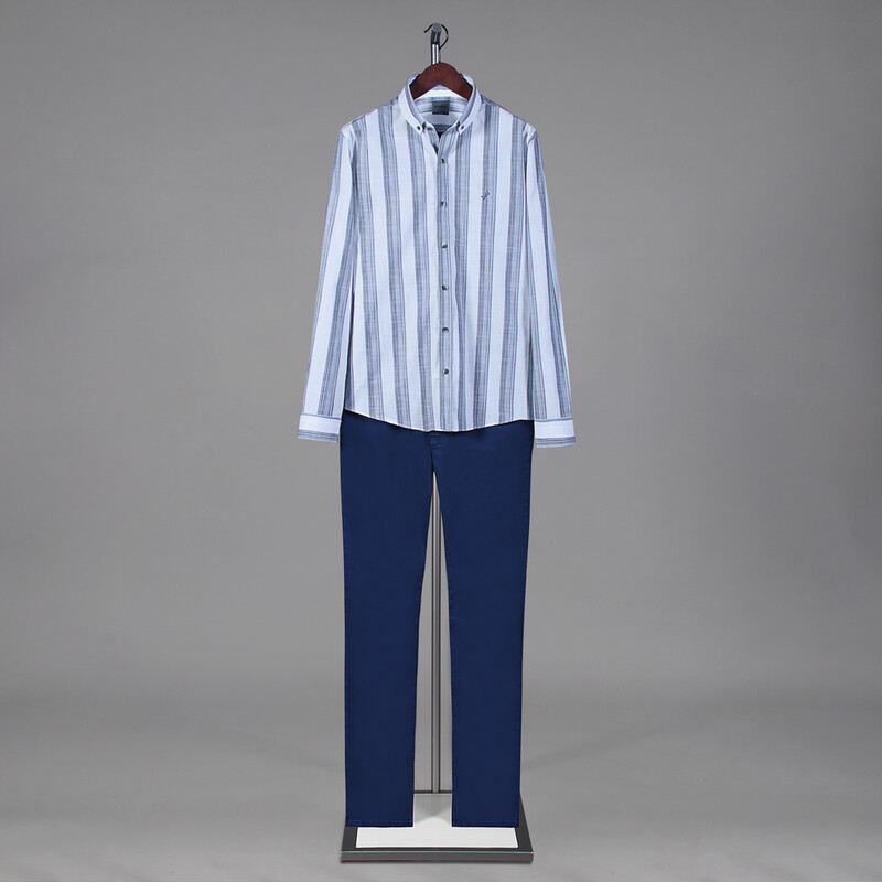 Goias Çizgili Mavi Gömlek - INTERVIEW