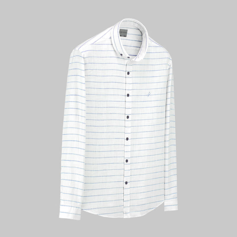 Goias Uzun Kol Çizgili Mavi Pamuklu Gömlek - 1