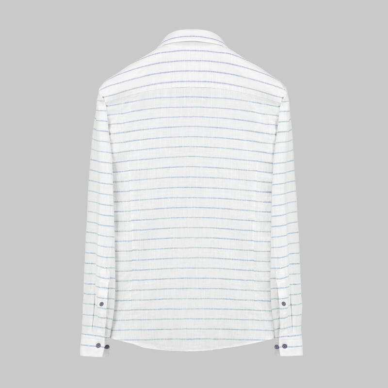 Goias Uzun Kol Çizgili Mavi Pamuklu Gömlek - 2