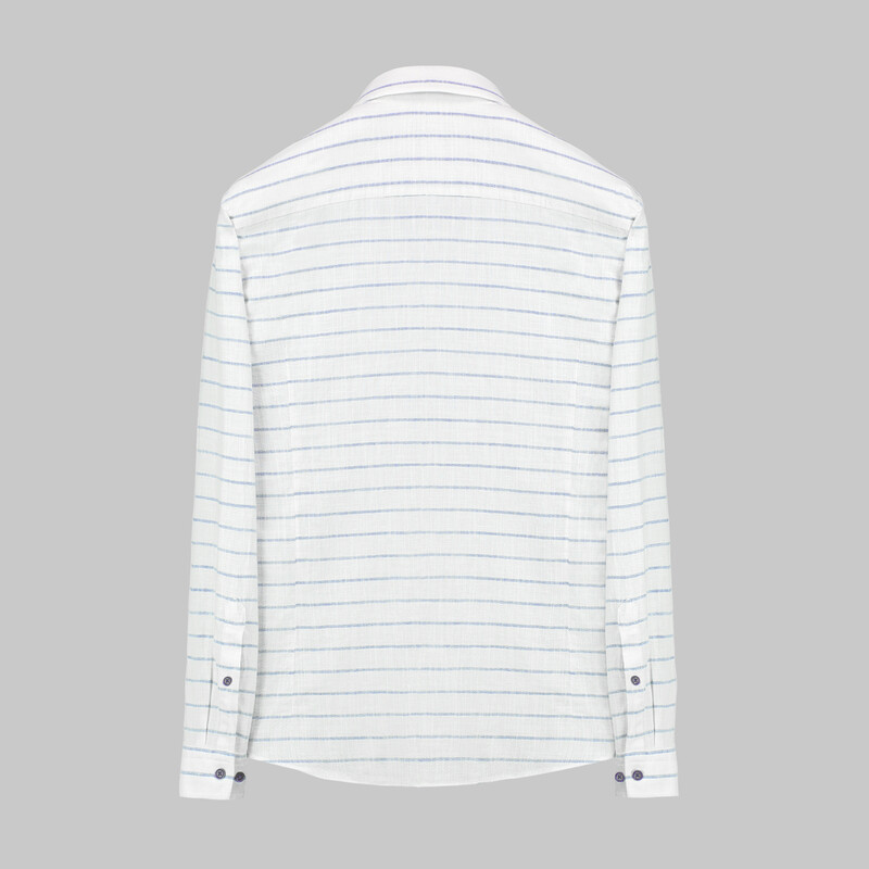 Goias Uzun Kol Çizgili Mavi Pamuklu Gömlek - INTERVIEW