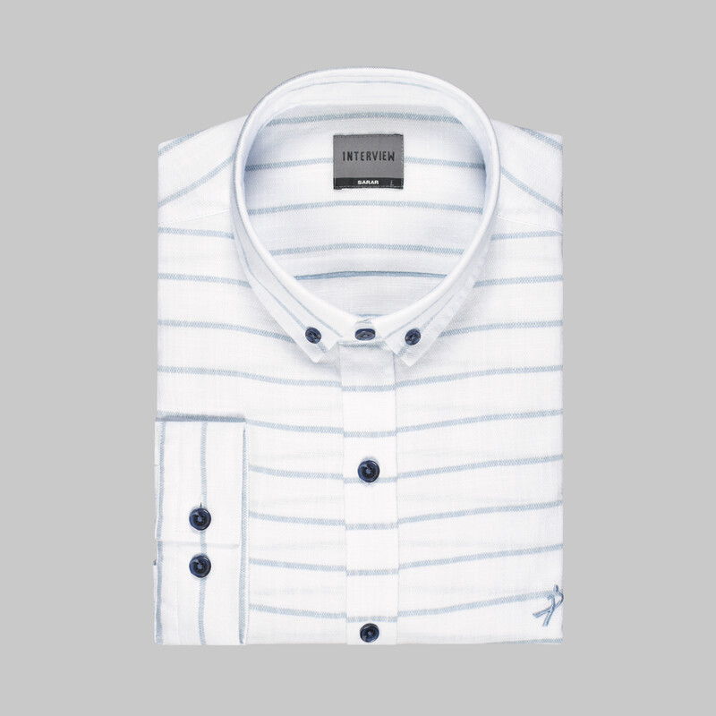 Goias Uzun Kol Çizgili Mavi Pamuklu Gömlek - INTERVIEW
