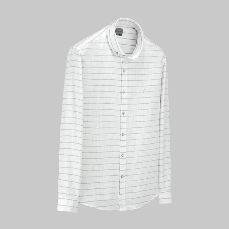 Goias Uzun Kol Çizgili Yeşil Pamuklu Gömlek 