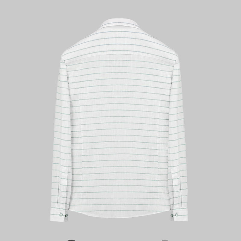 Goias Uzun Kol Çizgili Yeşil Pamuklu Gömlek - 2