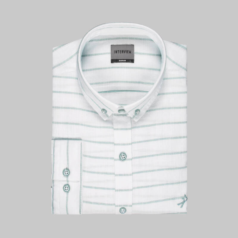 Goias Uzun Kol Çizgili Yeşil Pamuklu Gömlek - 3