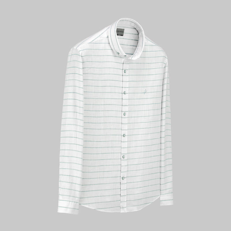 Goias Uzun Kol Çizgili Yeşil Pamuklu Gömlek - 1