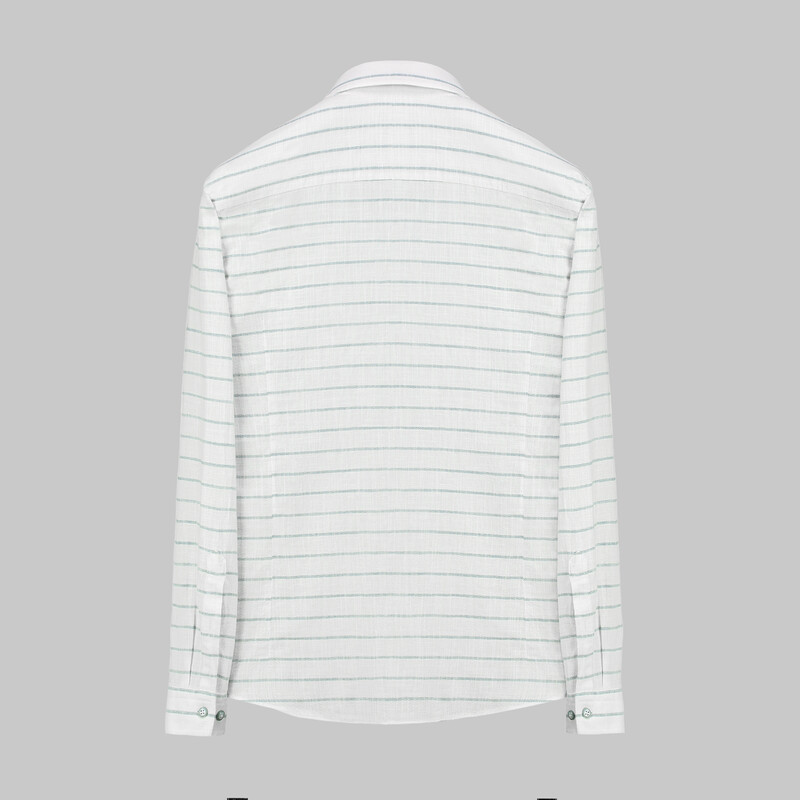 Goias Uzun Kol Çizgili Yeşil Pamuklu Gömlek - INTERVIEW