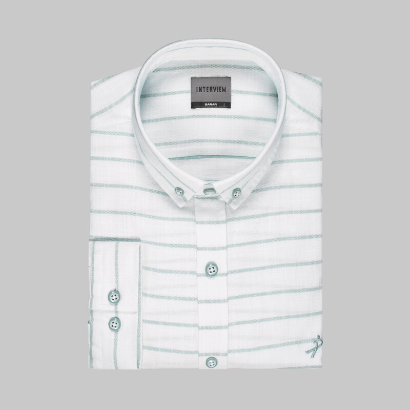 Goias Uzun Kol Çizgili Yeşil Pamuklu Gömlek - INTERVIEW