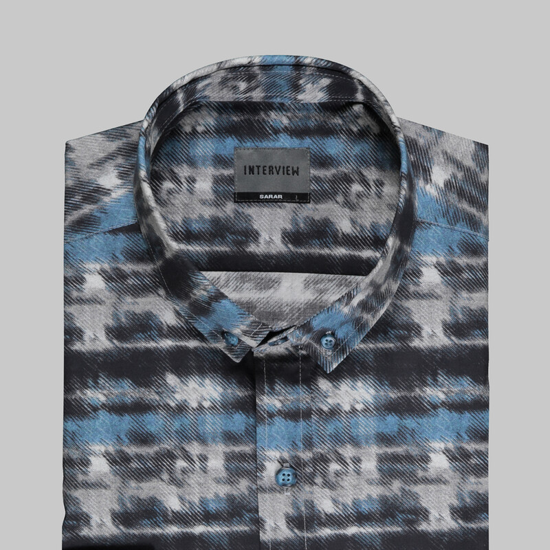 Goias Uzun Kol Desenli Mavi Fitted Gömlek - INTERVIEW