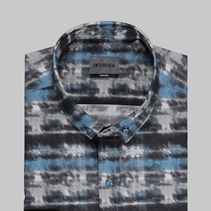 Goias Uzun Kol Desenli Mavi Fitted Gömlek - 4