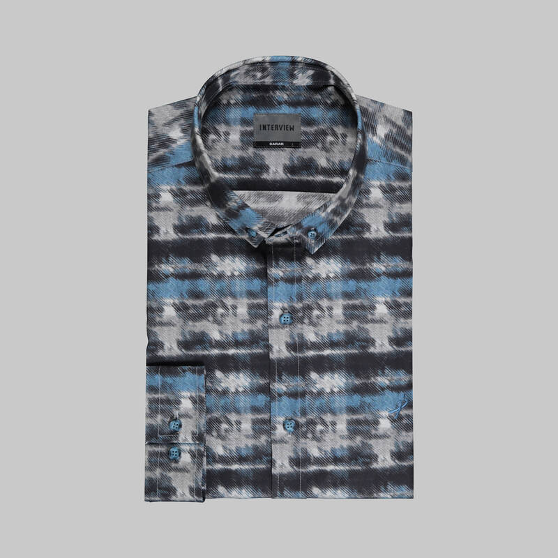 Goias Uzun Kol Desenli Mavi Fitted Gömlek - 3