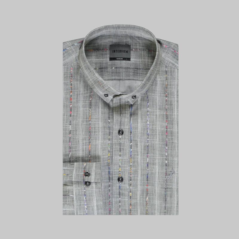 Goias Çizgili Uzun Kol Gri Gömlek - 3