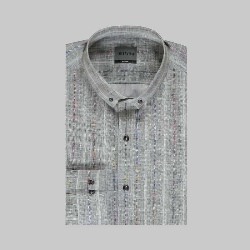 Goias Çizgili Uzun Kol Gri Gömlek - INTERVIEW