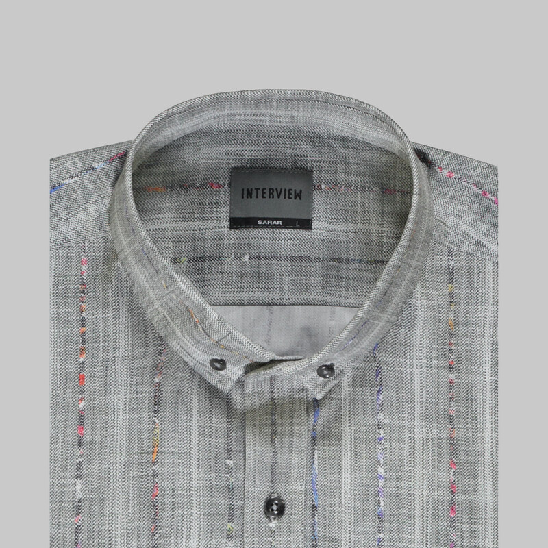 Goias Çizgili Uzun Kol Gri Gömlek - INTERVIEW