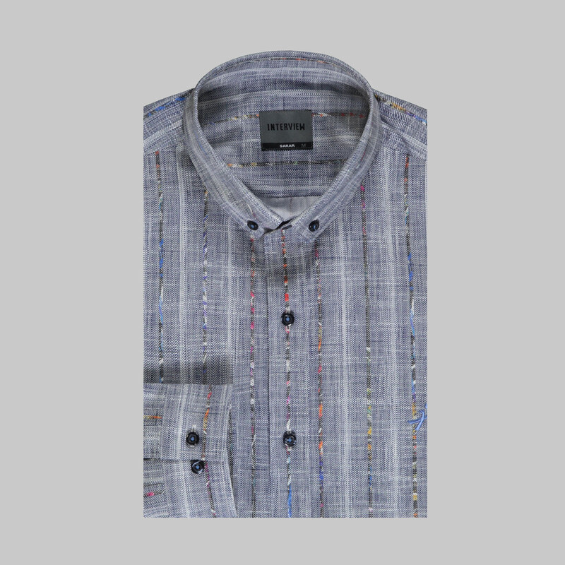Goias Çizgili Lacivert Gömlek - INTERVIEW