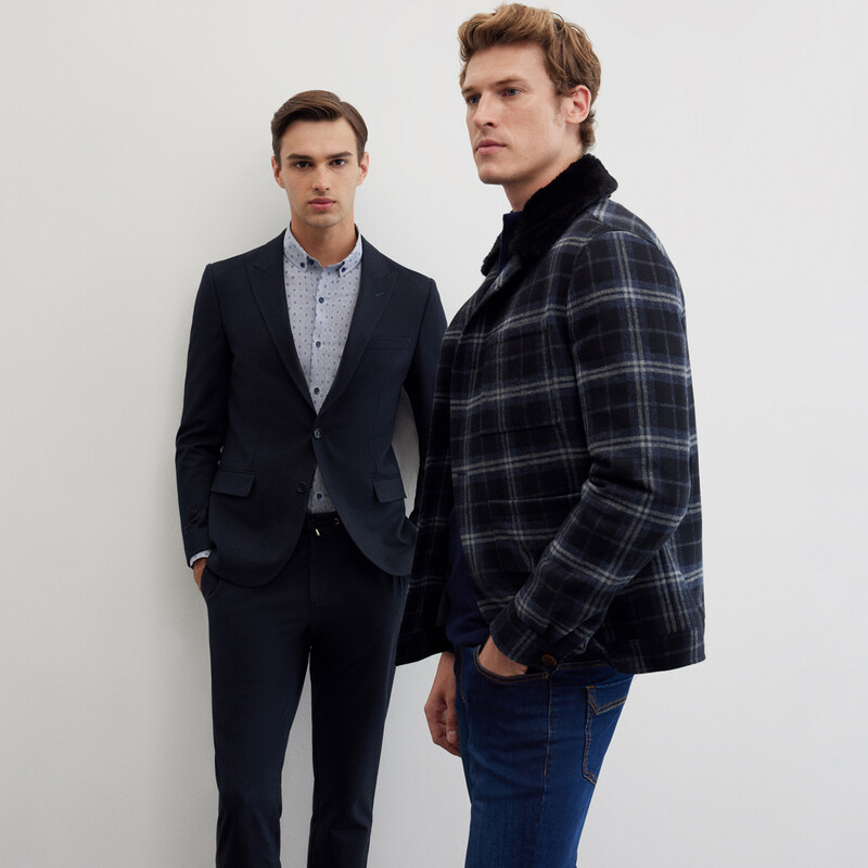 Goias Uzun Kol Desenli Lacivert Gömlek - INTERVIEW