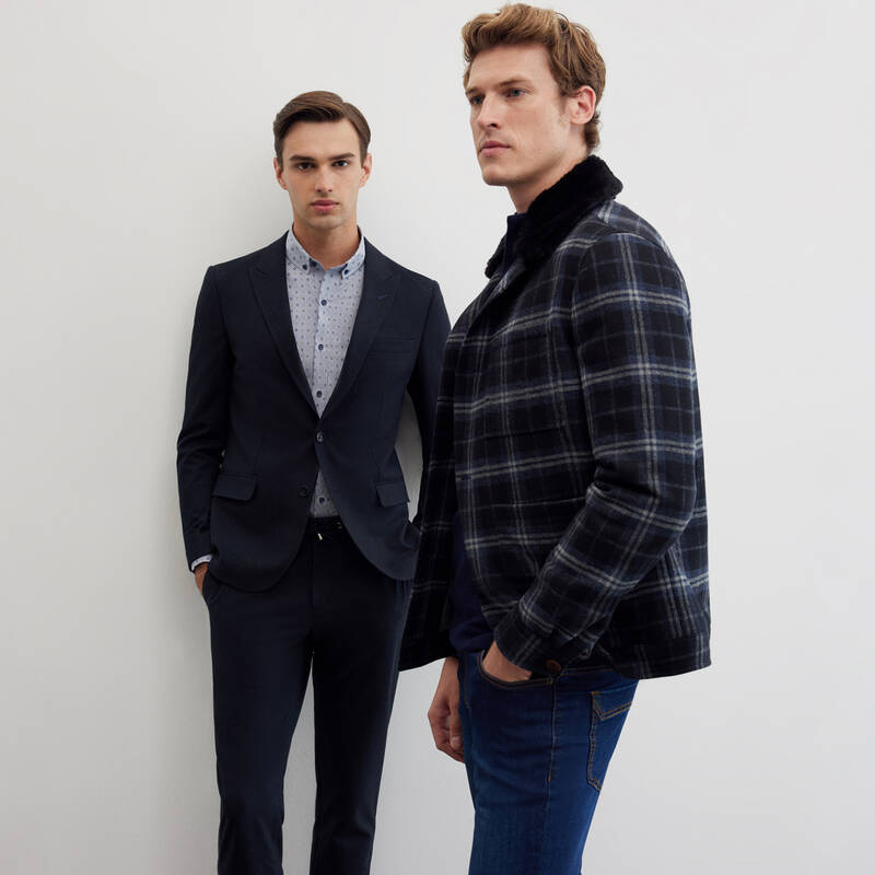 Goias Uzun Kol Desenli Lacivert Gömlek - 2