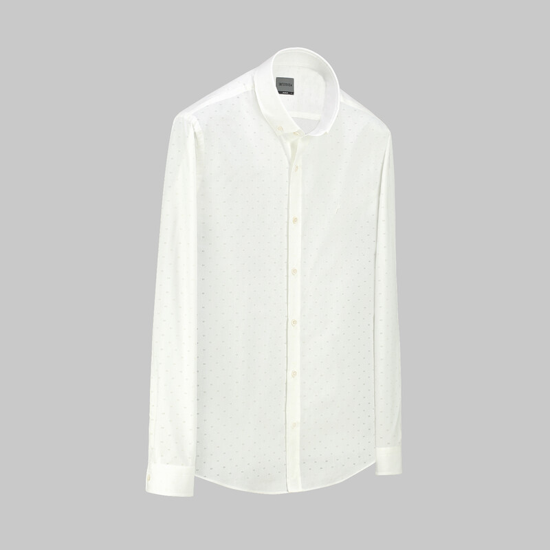 Goias Minimal Desenli Slim Fit Ekru Gömlek 