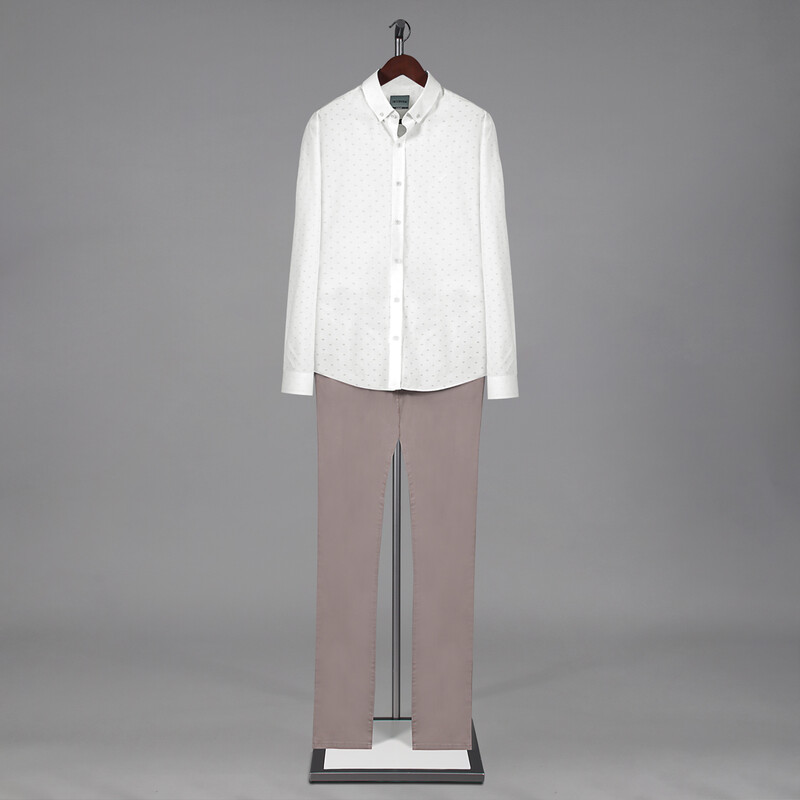 Goias Minimal Desenli Slim Fit Ekru Gömlek - INTERVIEW