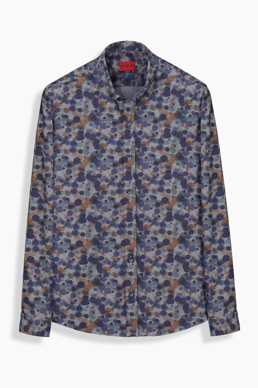 Goias Uzun Kol Soho Desenli Lacivert Gömlek - INTERVIEW
