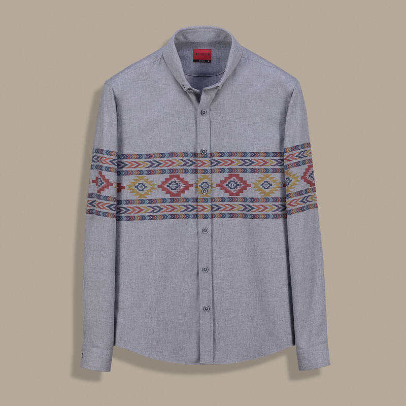 Goias Soho Etnik Desen Koyu Gri Gömlek - 1