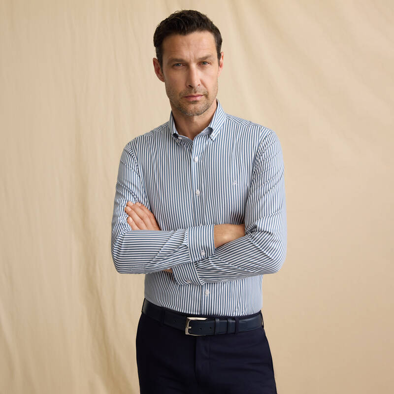 Goias Uzun Kol Çizgili Desenli Lacivert Gömlek - 1