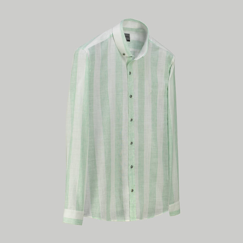 Goias Soho Uzun Kol Çizgili Yeşil Gömlek - 1