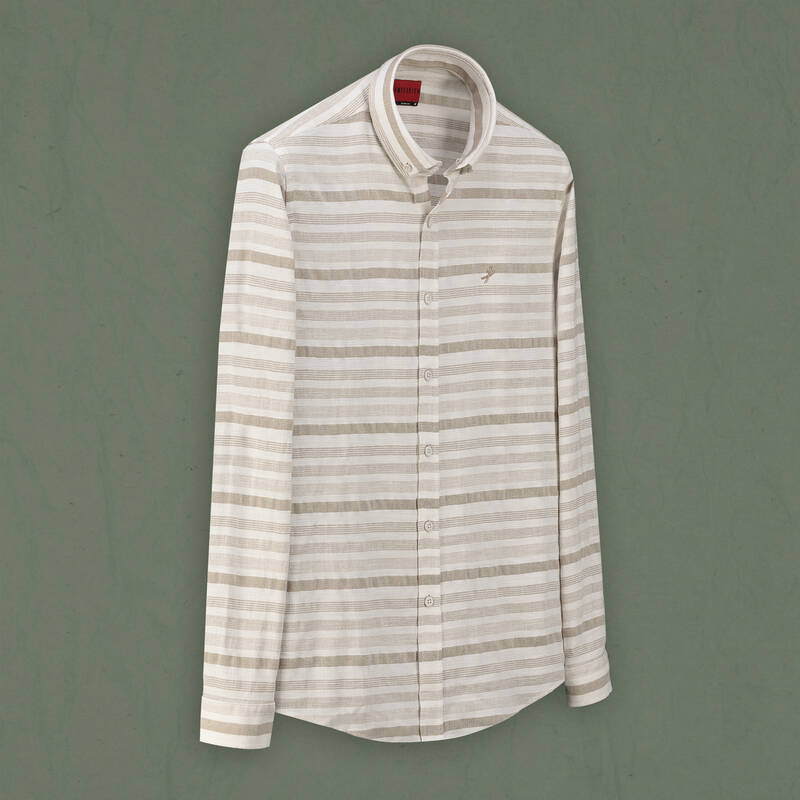 Goias Çizgili Bej Pamuklu Gömlek - 1